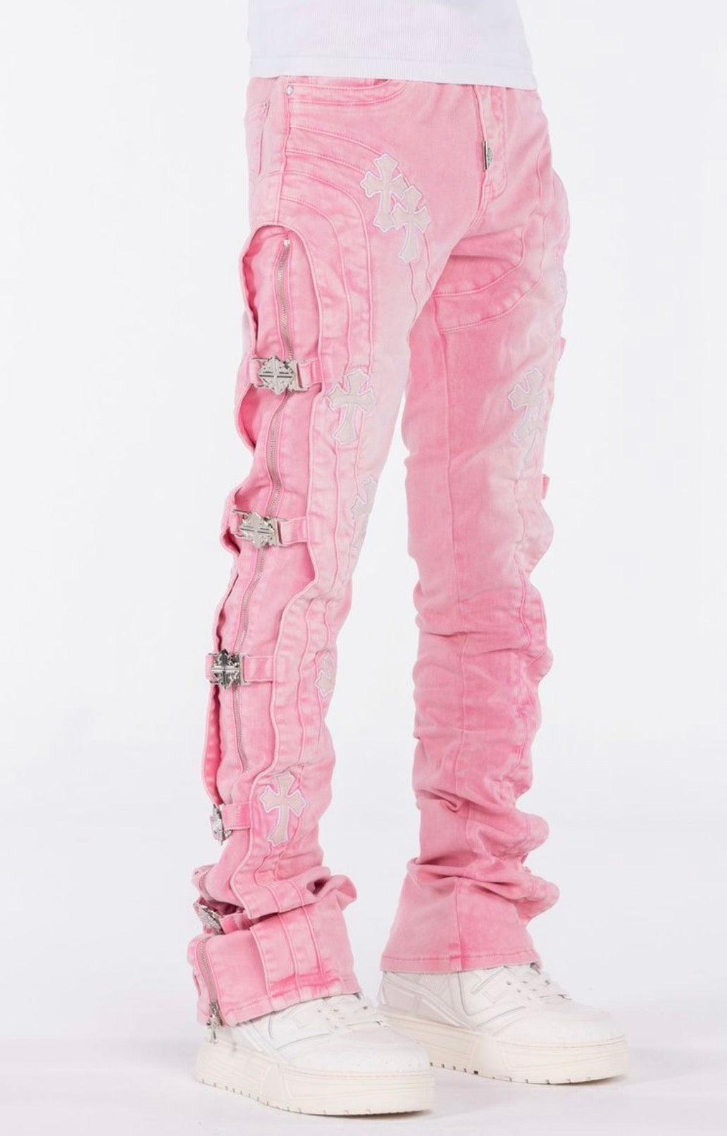 French Rose Cross Buckle Jeans