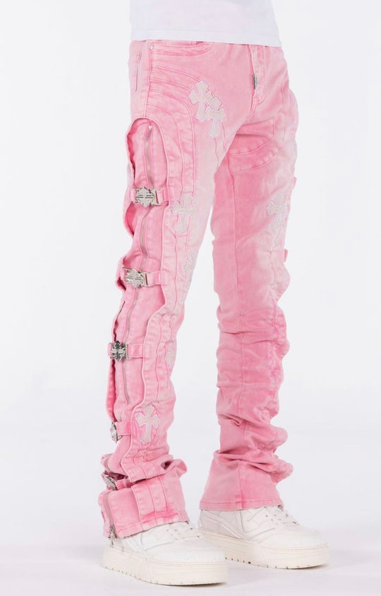 French Rose Cross Buckle Jeans