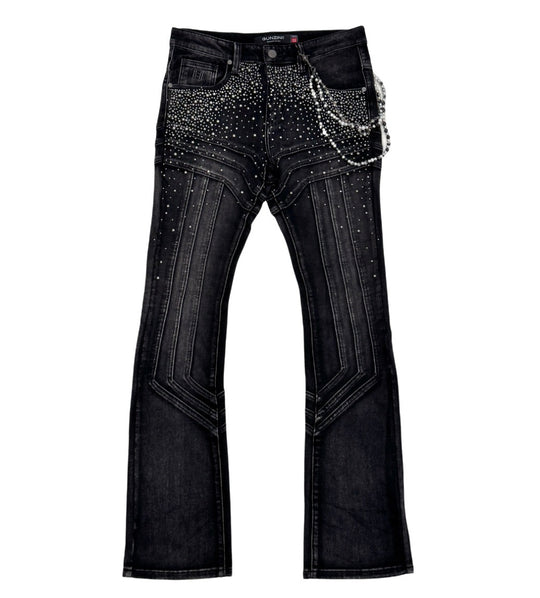 Gunzinii Stoned Embellished Stacked Jeans