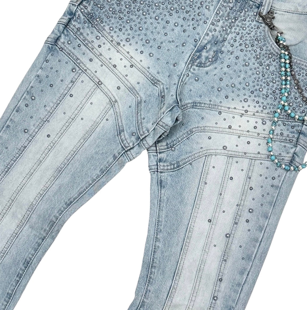 Gunzinii Stoned Embellished Stacked Jeans