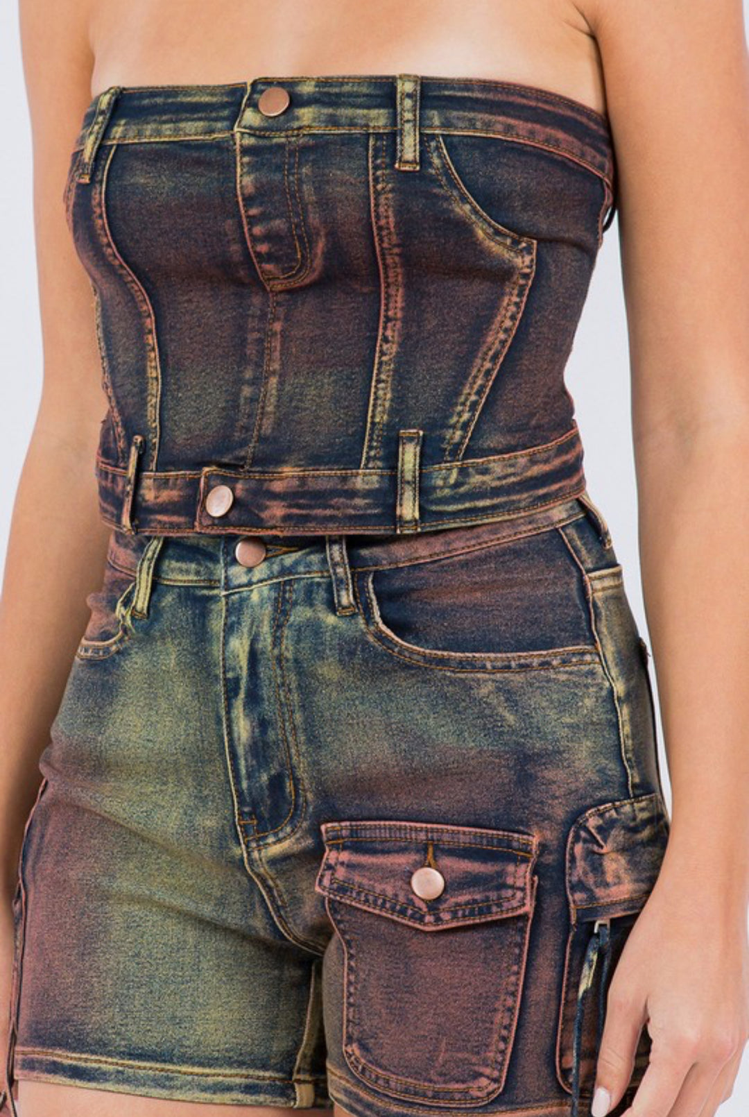 Tube Top Multi Color Cargo Short Set