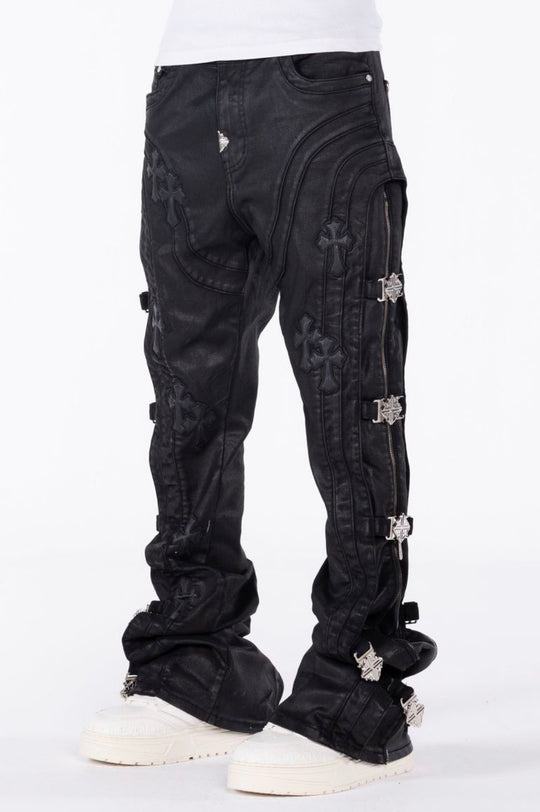 Black Cross Buckle Jeans