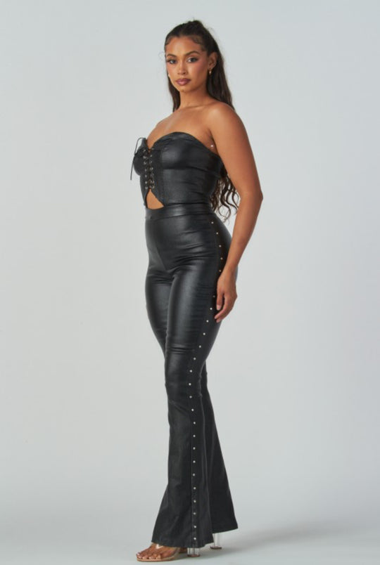 Front Lace Up Flare Jumpsuit