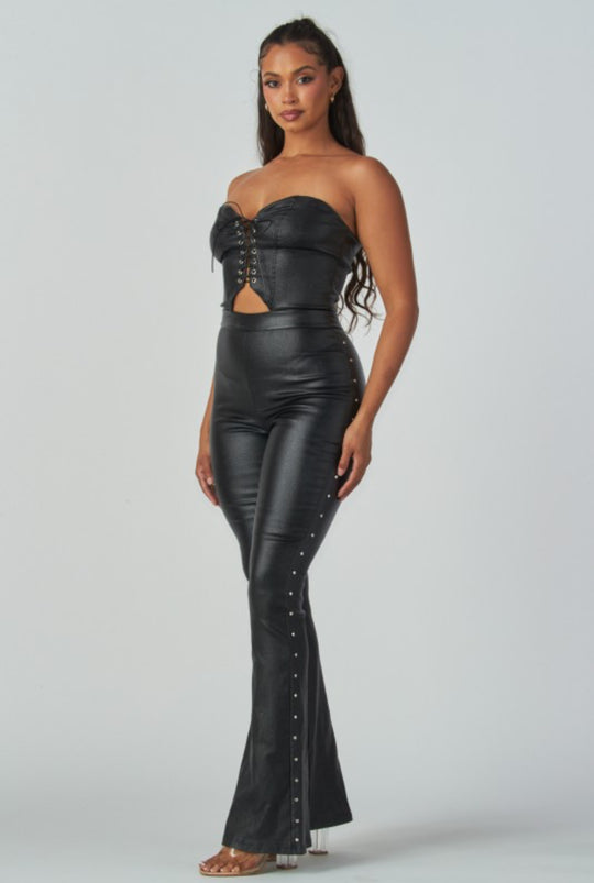 Front Lace Up Flare Jumpsuit