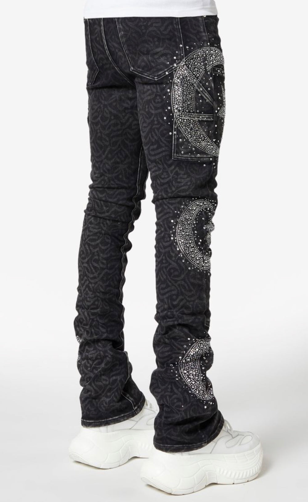 Obsidian Calligraphy Stacked Jeans