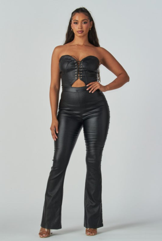 Front Lace Up Flare Jumpsuit