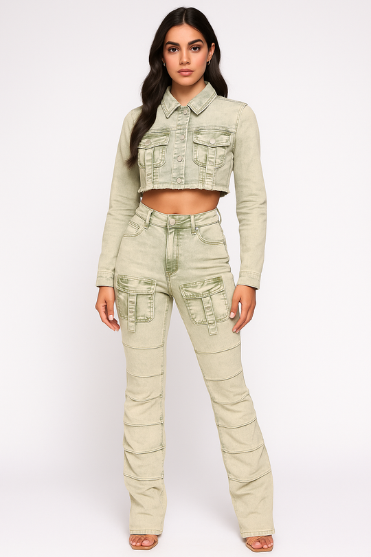 Sage Lady 2 Piece Stacked Jean Set