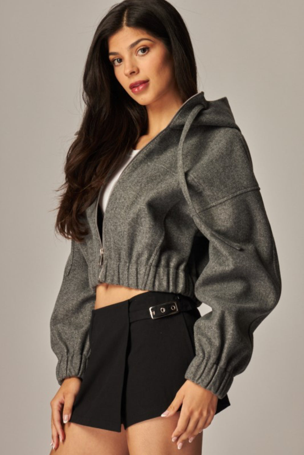 Wool Cropped Hooded Jacket