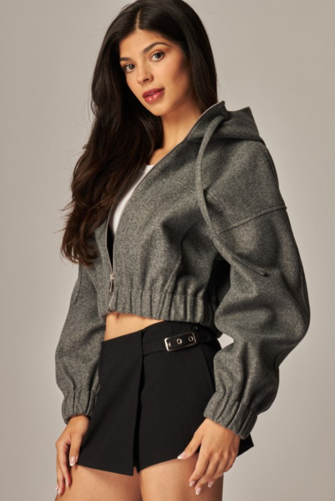 Wool Cropped Hooded Jacket