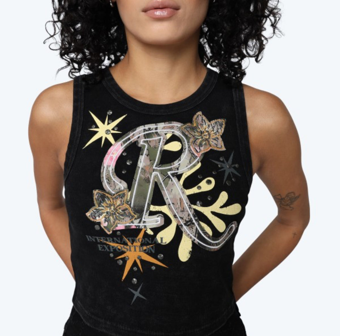 Graphic Fitted Sleeves Tank Top
