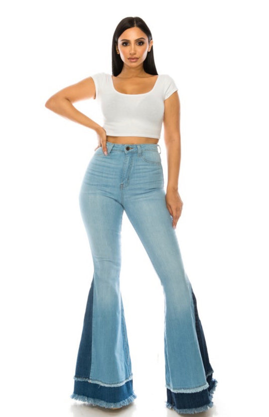 2 Tone Hand Sanded Flare Jeans