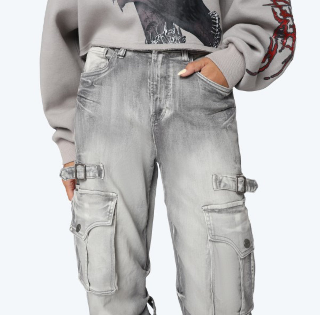 Radiant Grey High Rise Wide Leg Jeans