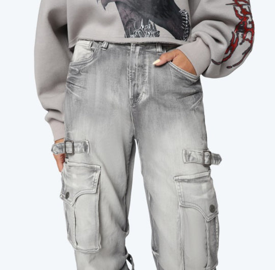 Radiant Grey High Rise Wide Leg Jeans
