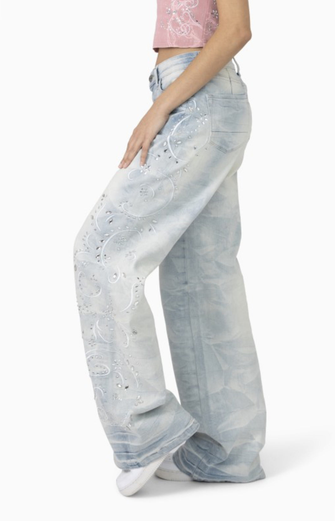 Bliss Fitted Tank and Rhinestone Mid Rise Wide Leg Jeans Set