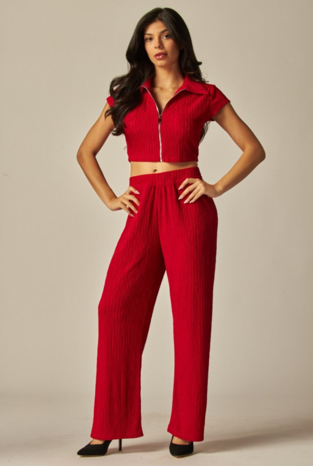 Crinkled Plisse 2pc Loungewear Set