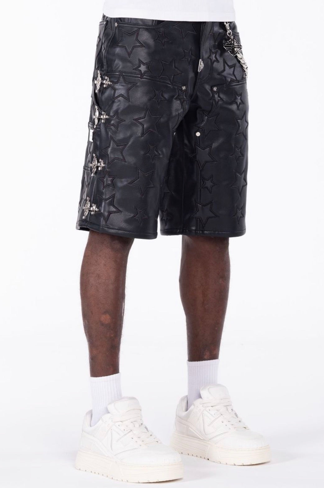 Black Stars Leather Shorts