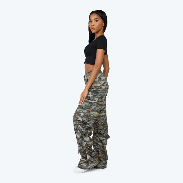 Tiger Camo High Rise Cargo Wide Leg Jeans