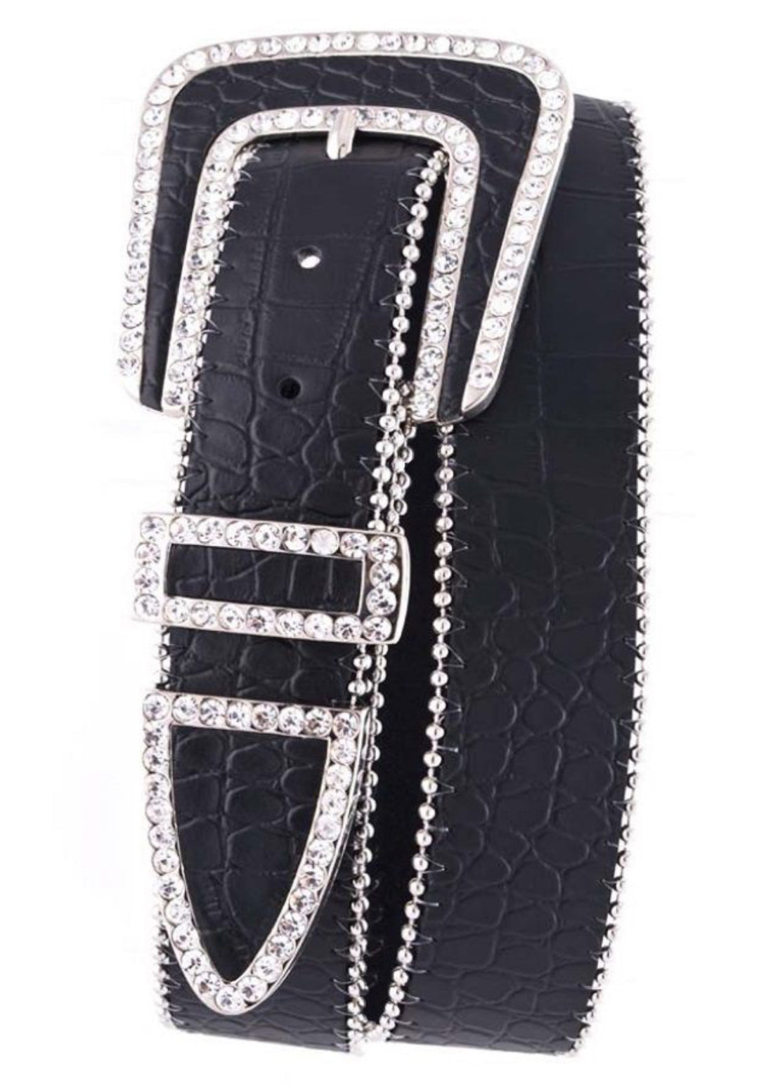 RHINESTONE STUDDED BUCKLE LEATHER BELT