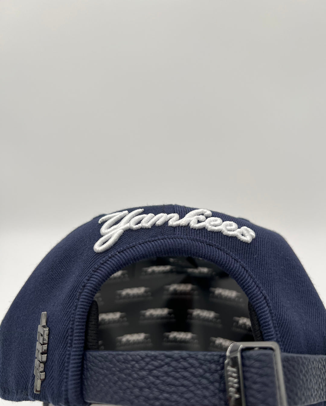NY Yankees Pinched Leather Brim SnapBack Hat (Multiple Colors)
