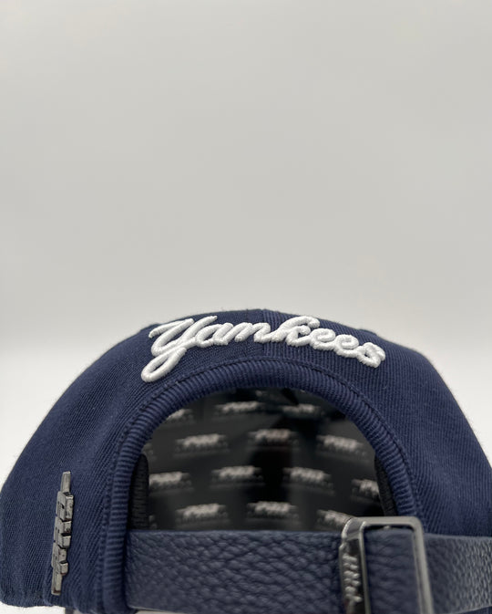 NY Yankees Pinched Leather Brim SnapBack Hat (Multiple Colors)