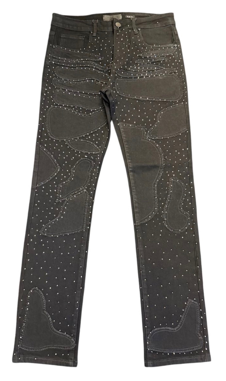 Black Slim Fit Jeans With Rhinestone