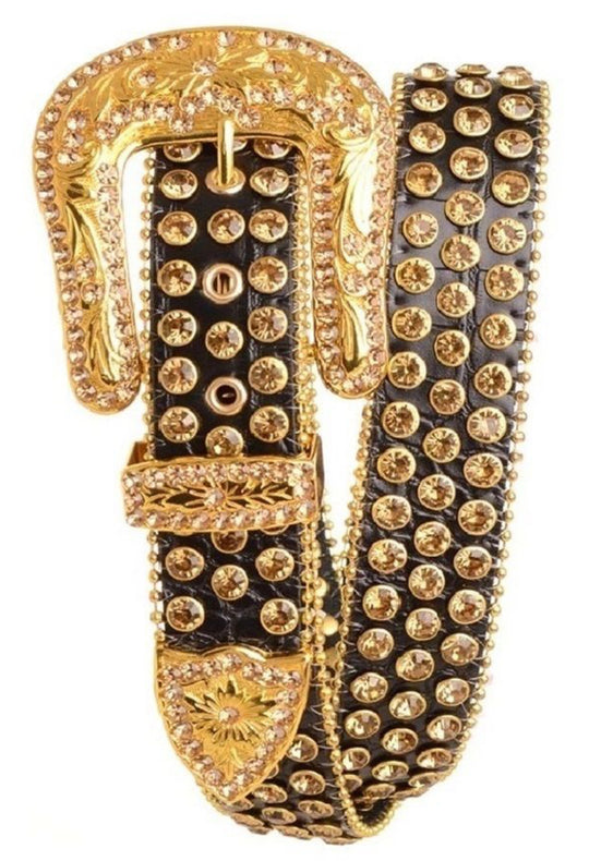 3 LINE RHINESTONE STUDDED LEATHER BELT (MULTIPLE COLORS)