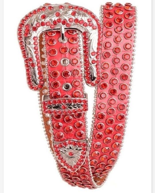 3 LINE RHINESTONE STUDDED LEATHER BELT (MULTIPLE COLORS)