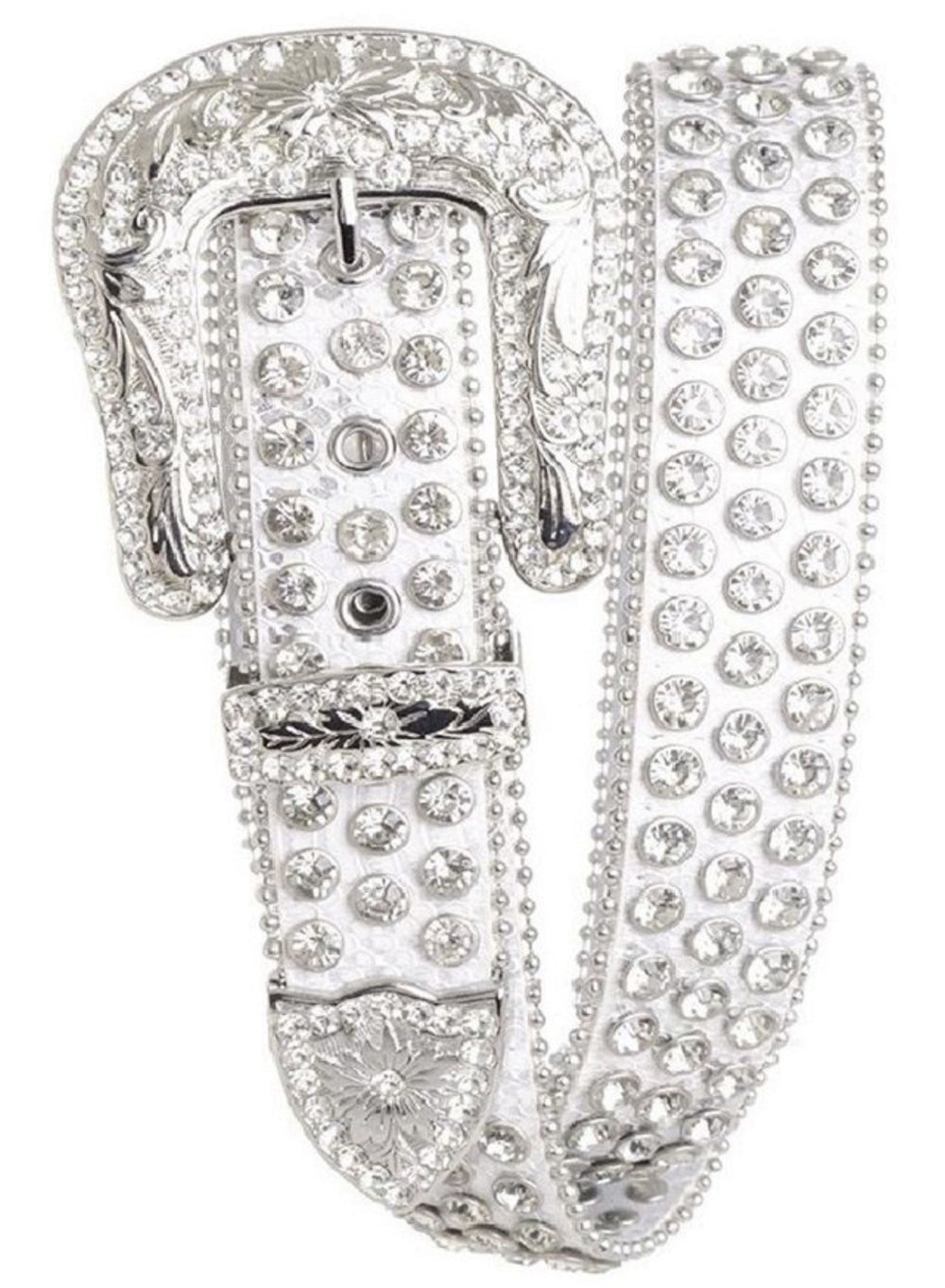 BLACK & WHITE 3 LINE RHINESTONE STUDDED LEATHER BELT