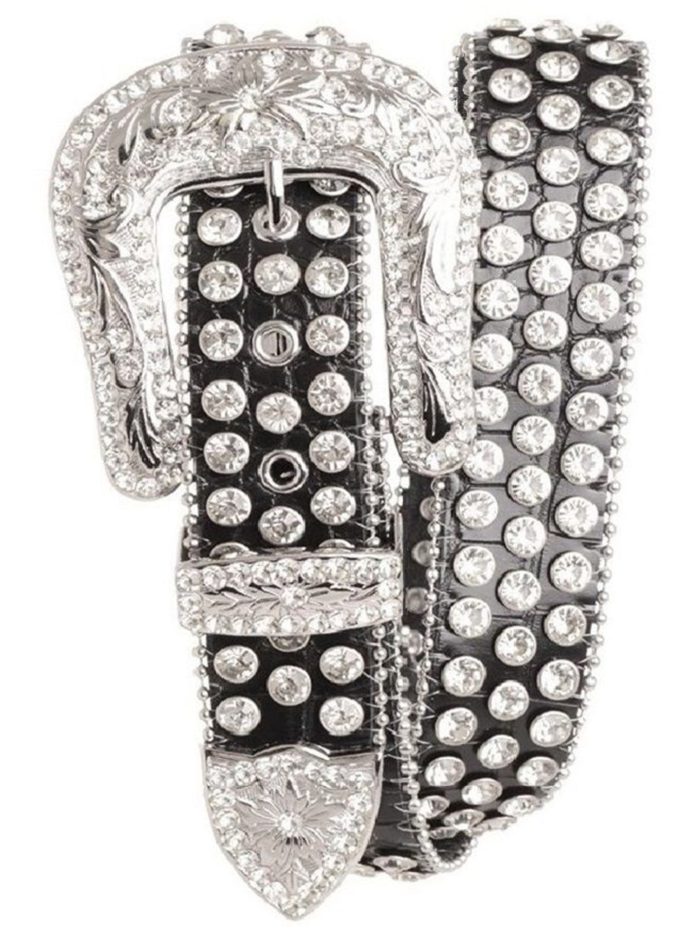 3 LINE RHINESTONE STUDDED LEATHER BELT (MULTIPLE COLORS)