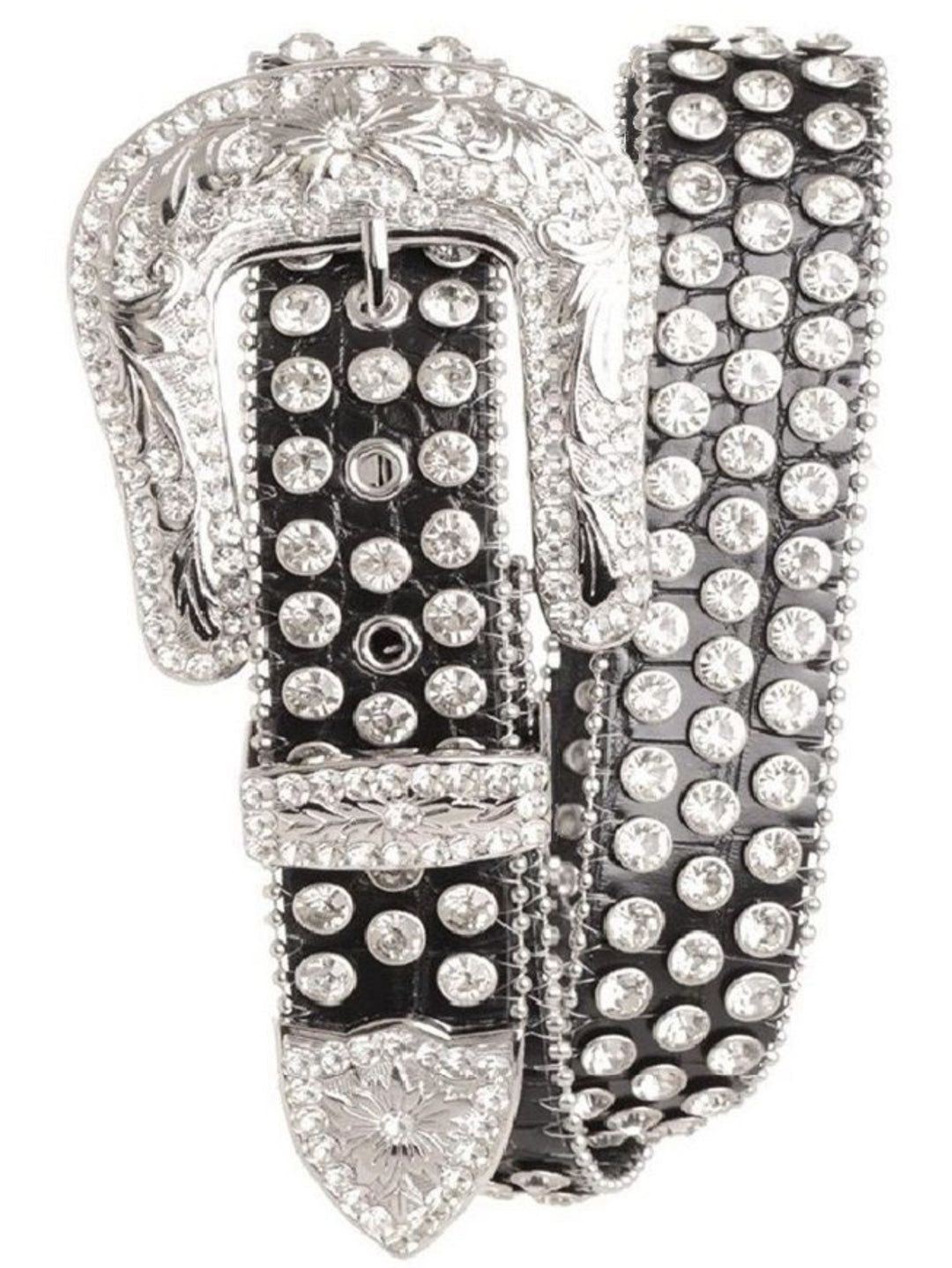 3 LINE RHINESTONE STUDDED LEATHER BELT (MULTIPLE COLORS)