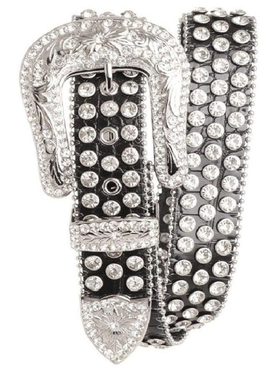 3 LINE RHINESTONE STUDDED LEATHER BELT (MULTIPLE COLORS)