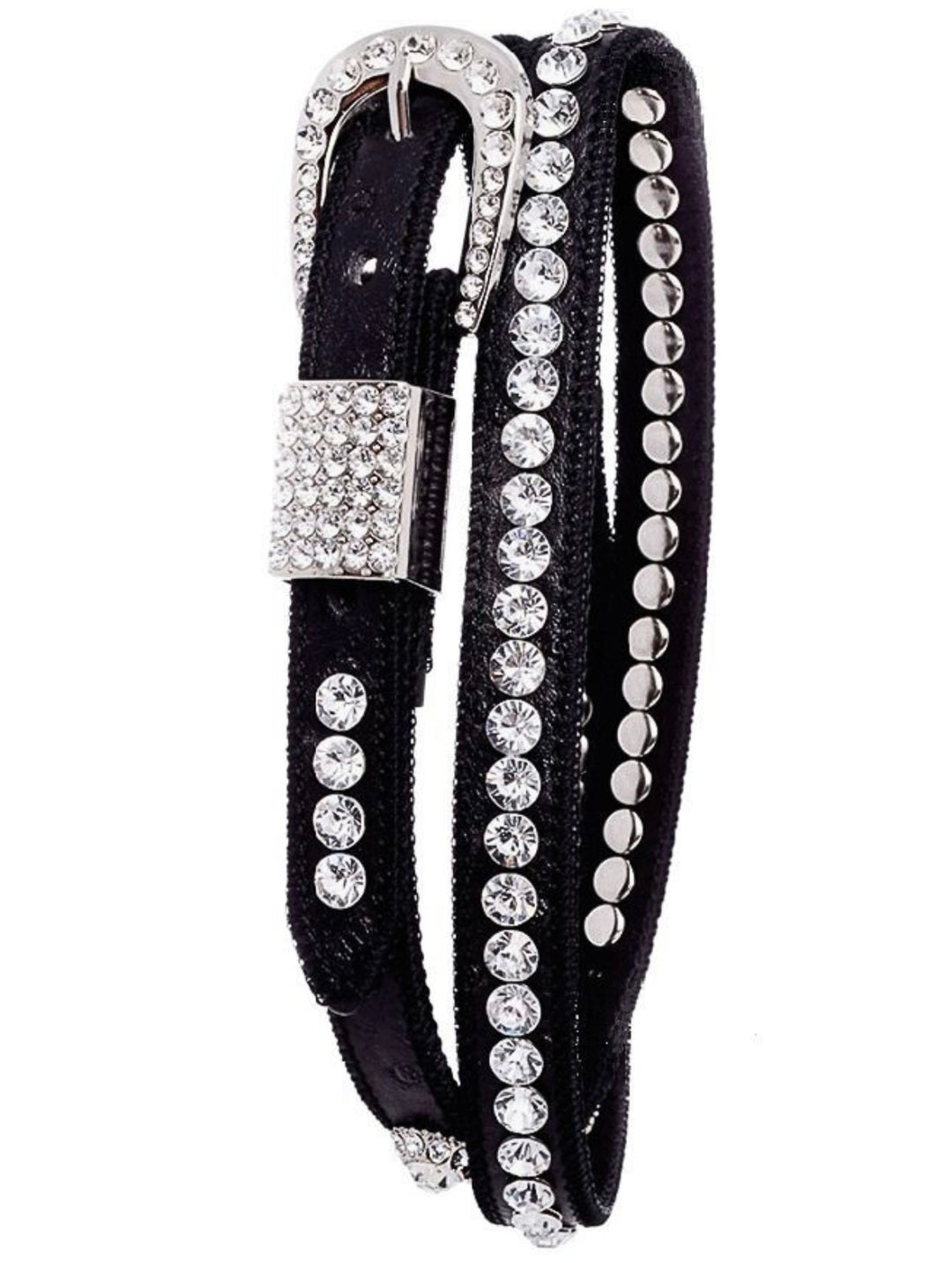 RHINESTONE STUDDED LEATHER SKINNY BELT