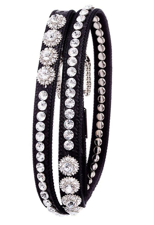 RHINESTONE STUDDED LEATHER SKINNY BELT