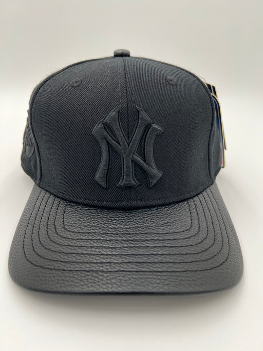 NY Yankees Pinched Leather Brim SnapBack Hat (Multiple Colors)