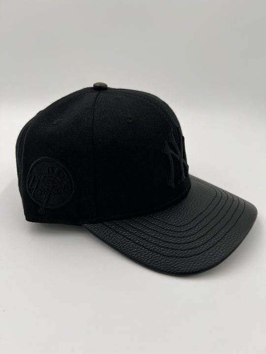 NY Yankees Pinched Leather Brim SnapBack Hat (Multiple Colors)