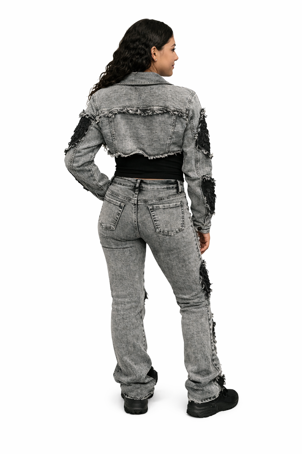 Grey Patch Jean Set