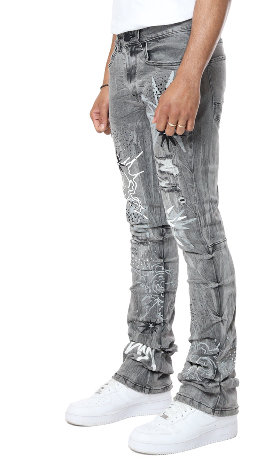 Web Star Rhinestone Stacked Pants