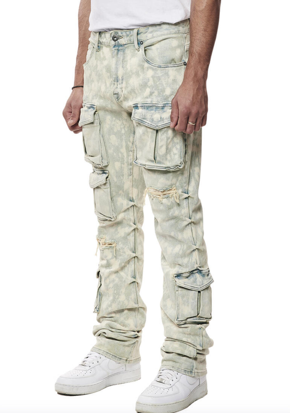 Seafoam Colored Utility Multi Cargo Colored Jeans