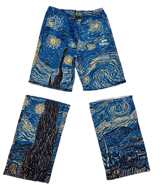 Starry night tapestry pants with zipper shorts option