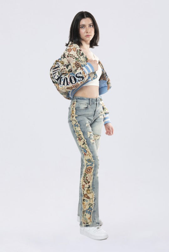 High Rise Side Tapestry Bootcut Jeans