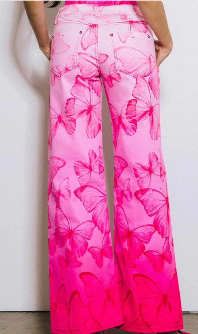 Pink Butterfly Flare Pants