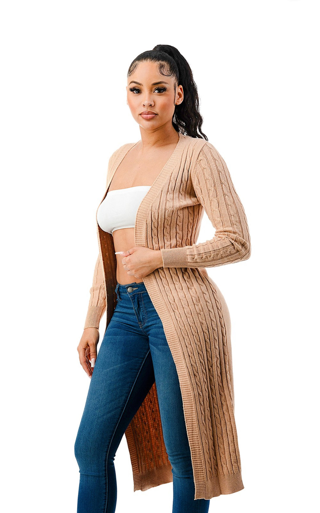 Long Cardigan With Open Front