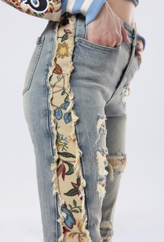 High Rise Side Tapestry Bootcut Jeans