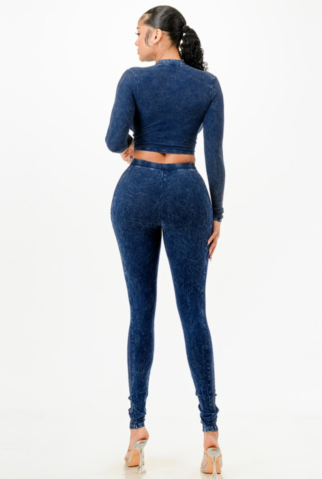 Mineral Wash Zip Up Crop Top Set