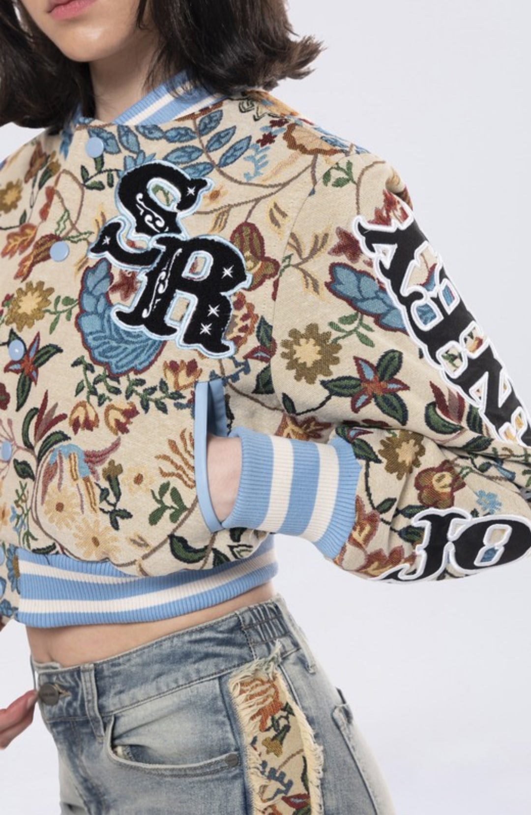 Floral Tapestry Varsity Jacket