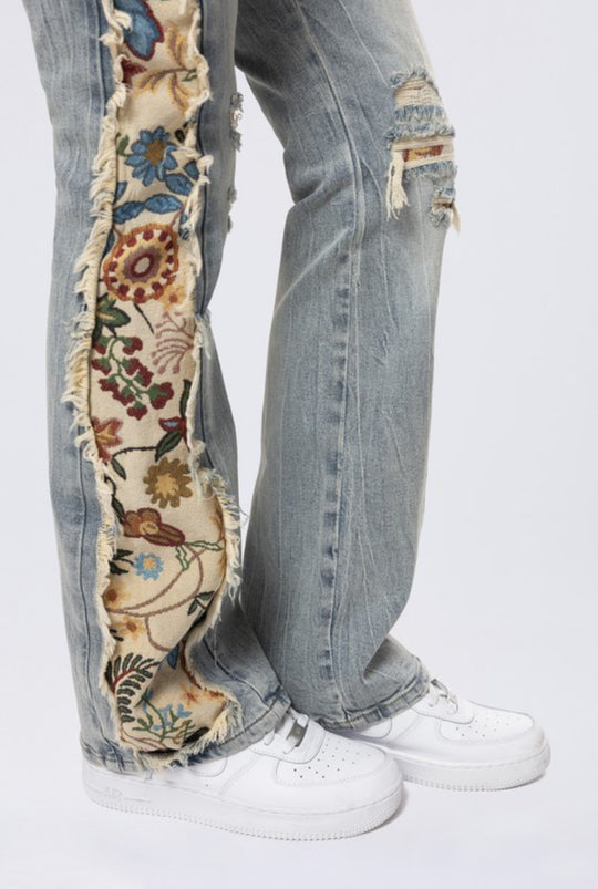 High Rise Side Tapestry Bootcut Jeans