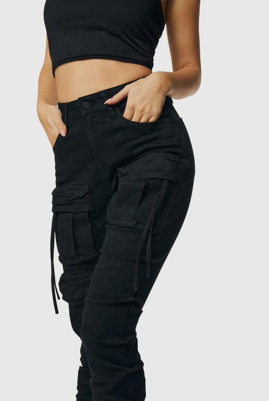 Jet Black Women’s Cargo Stacked Jeans