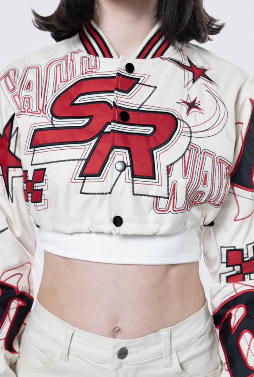 Cropped Nylon Varsity Jacket