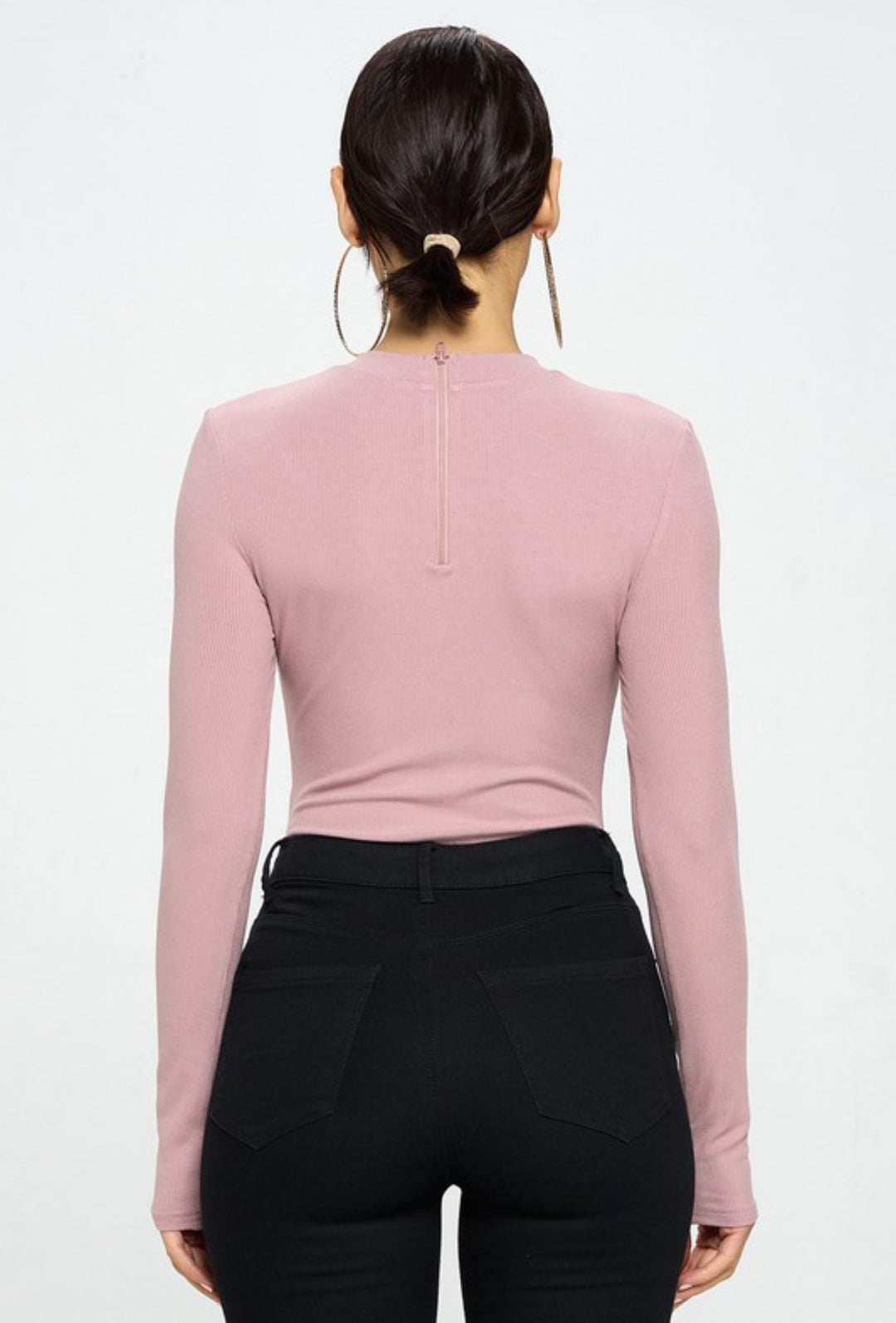 Front Lace Up Long Sleeve Bodysuit (Mauve)