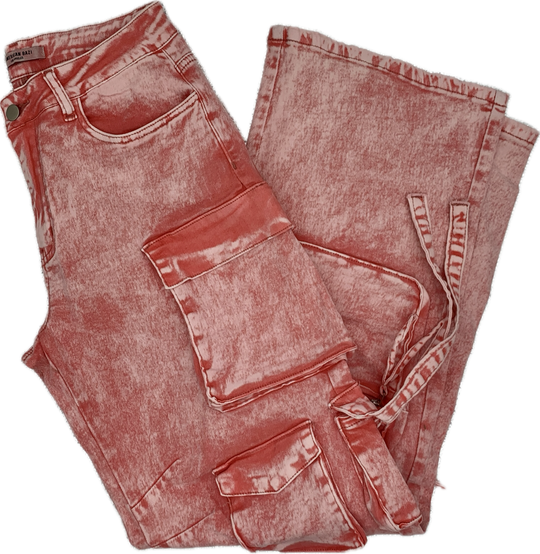 Acid Wash Flare Cargo Pants